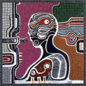 Абстрактный мозаичный портрет в пурпурных тонах