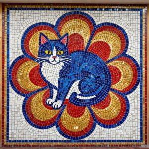 Мозаика «Кошка в цветке» в советском стиле