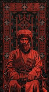 Red Mosaic Portrait of an Eastern Warrior