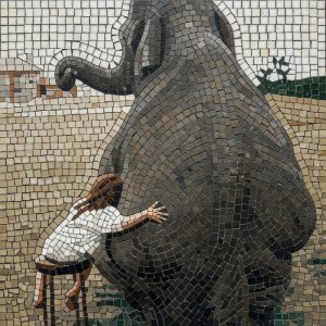 Мозаика: Нежные объятия человека и слона