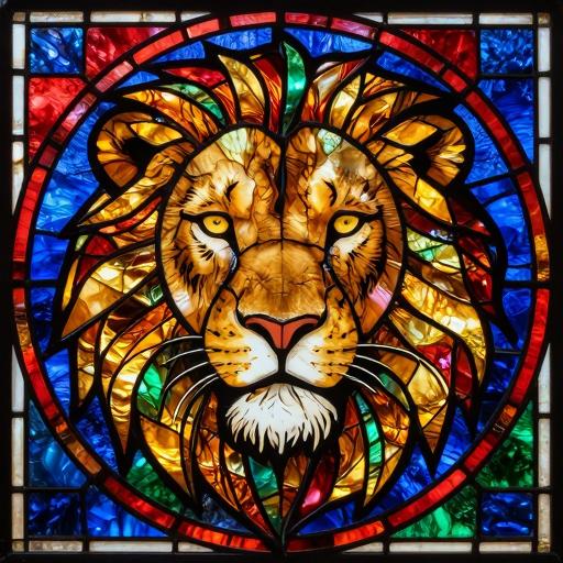Lion Portrait Stained Glass Mosaic Art - Custom Size