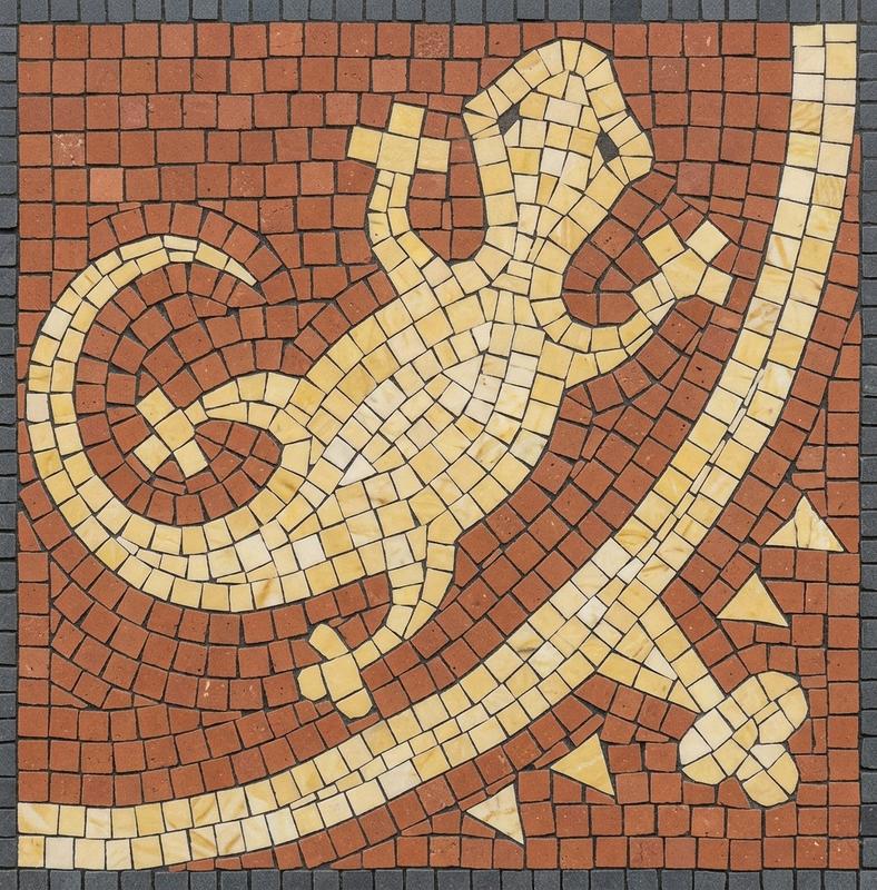 Котик в прыжке на мозаике