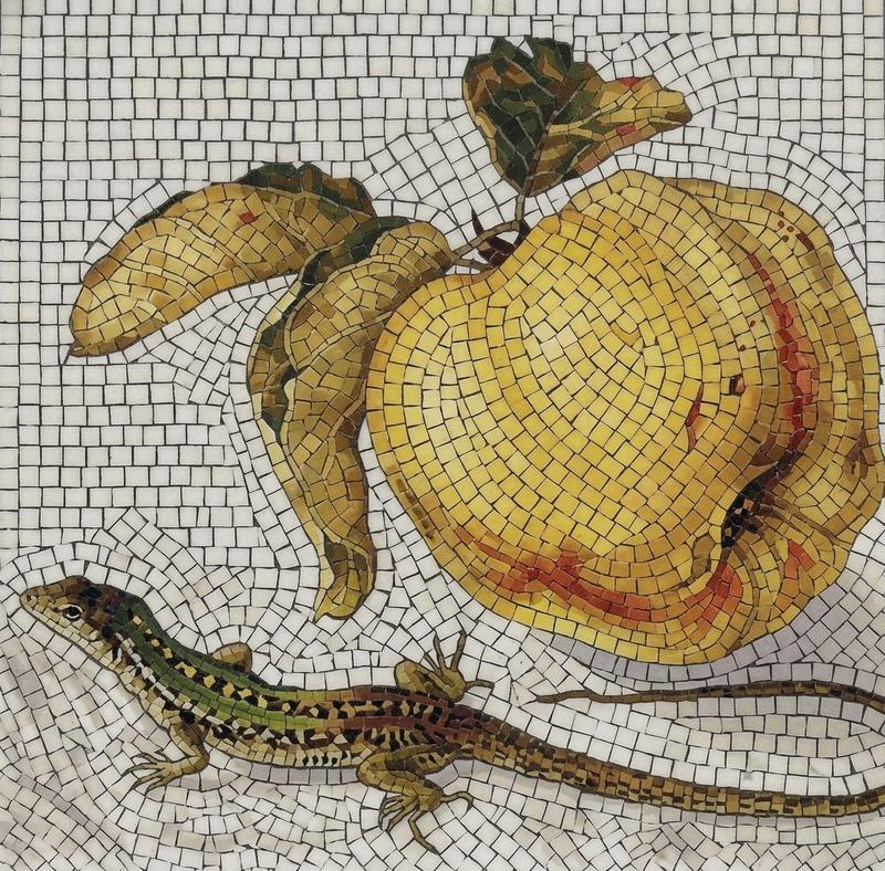 Лягушка и яблоко в мозаике