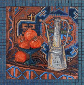 Pomegranates and Silver Pitcher Mosaic Art