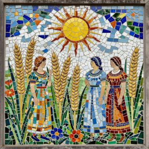 Монументальная мозаика Trencadís: Женщины и урожай