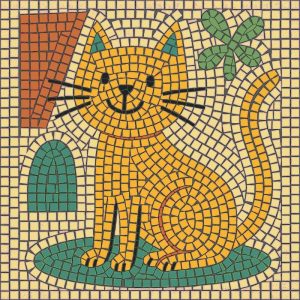 Cheerful Yellow Cat Mosaic Art – 60×60 cm
