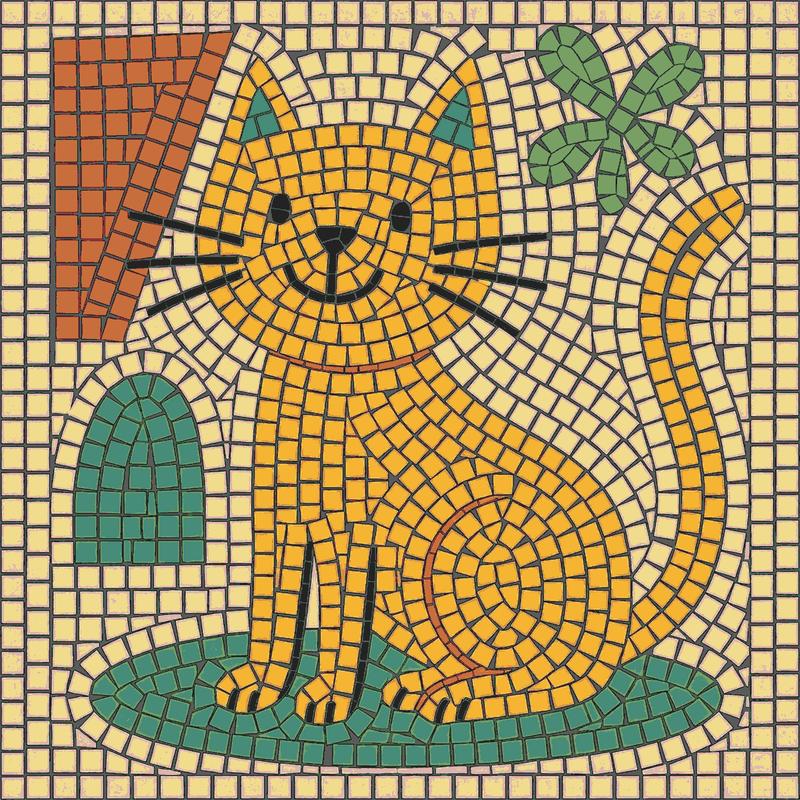 Cheerful Yellow Cat Mosaic Art - 60x60 cm