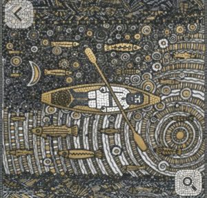 Golden Waters Boat Mosaic Art