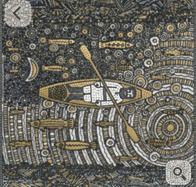 Golden Waters Boat Mosaic Art