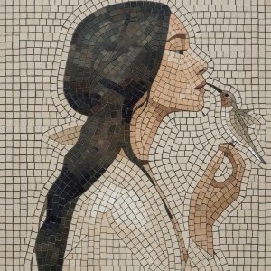 Woman and Bird Mosaic Art – Classical AI Style