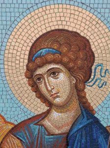 Classical Mosaic Portrait with Golden Halo