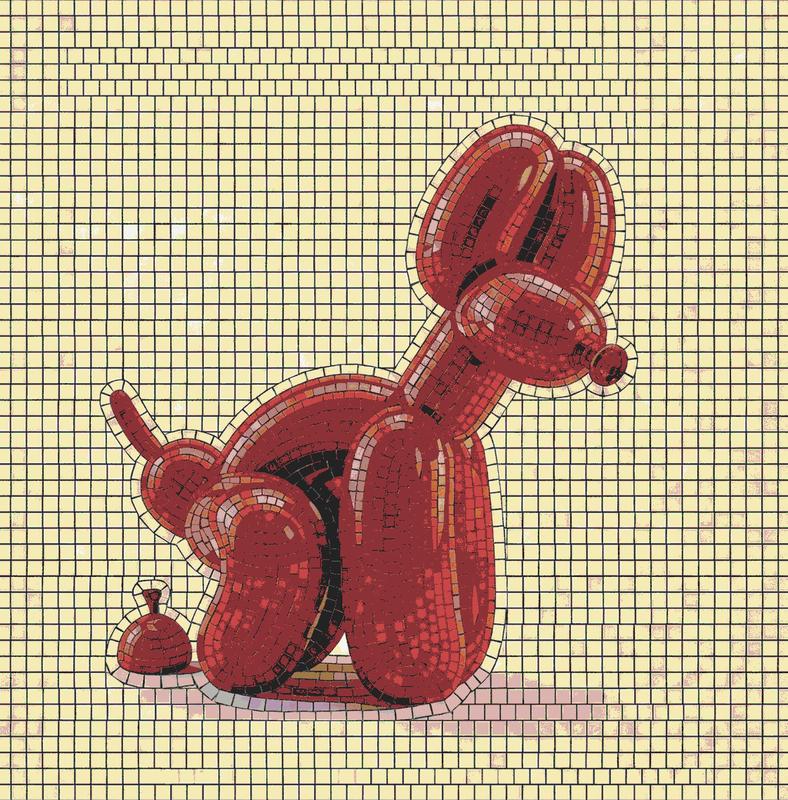 Red Balloon Dog Mosaic Art 60x60 cm