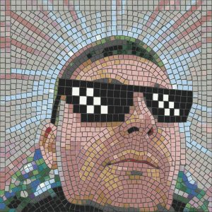 Modern Mosaic Portrait with Pixel Sunglasses