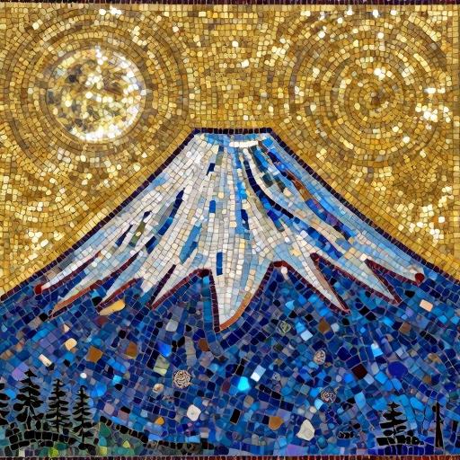 Mount Fuji and Moon Byzantine Mosaic Art