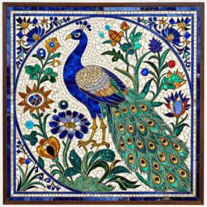 Флорентийская мозаика: Панель с павлином из деревянных шпонов