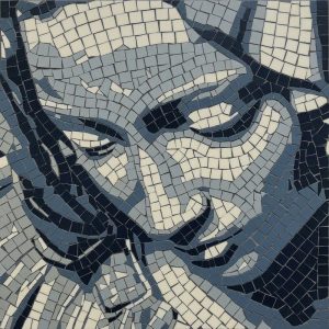 Blue Monochromatic Mosaic Portrait – 100×100 cm