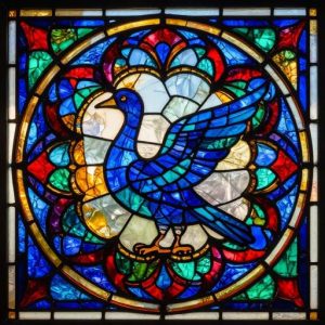 Витражная мозаика с синим лебедем – Ручная работа