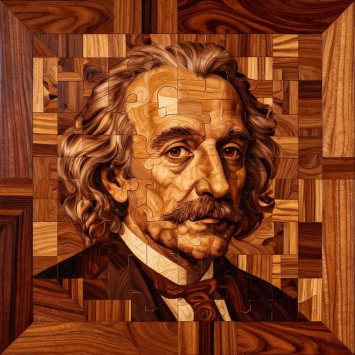 Albert Einstein Marquetry Wood Portrait