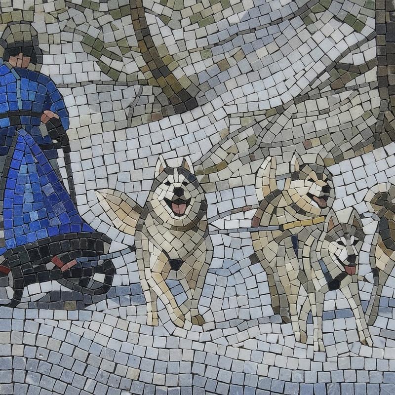 Sled Dogs in Winter Mosaic Art