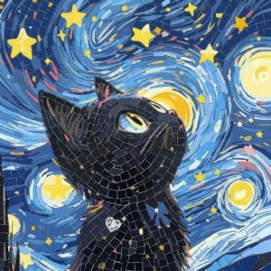 Мозаика «Черный кот и звездное небо»
