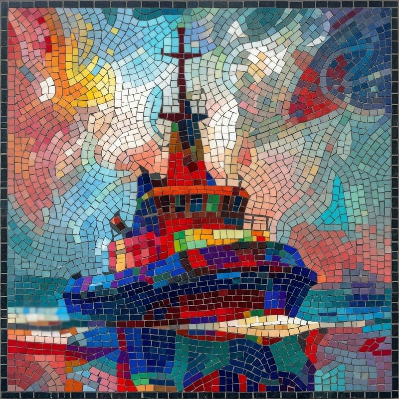 Colorful Ship Mosaic Art