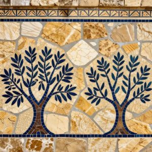 Каменная стена с оливковыми деревьями в стиле Opus Incertum