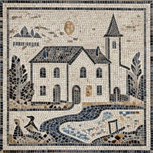 Custom Opus Tessellatum House and River Mosaic Art