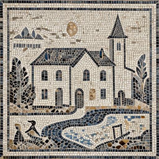 Custom Opus Tessellatum House and River Mosaic Art
