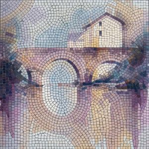 Ancient Bridge and House Mosaic Art
