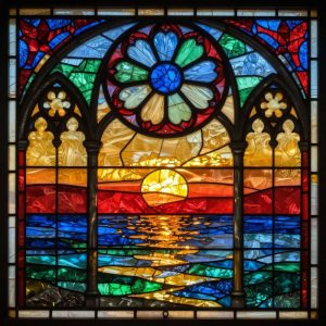 Витражная мозаика: Закат над Морем, 100×100 см