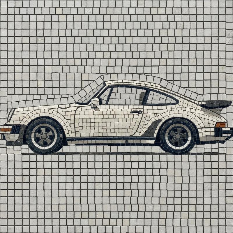 Classic White Sports Car Mosaic Art
