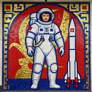 Советская мозаика «Космонавт и ракета»