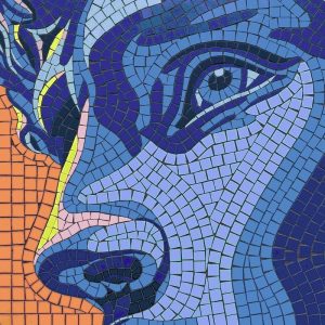 Blue and Orange Mosaic Portrait – Modern Wall Art