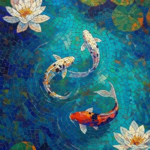 Мозаика «Безмятежные карпы кои» – 100×100 см