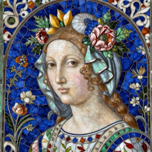 Florentine Mosaic: Portrait of a Girl with Flowers in Her Hair