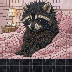 Cozy Raccoon with Book Mosaic Art