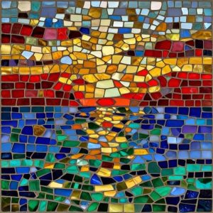 Sunset Over the Sea Mosaic Art – Opus Incertum Style