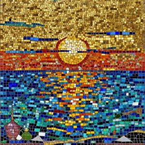 Byzantine Mosaic Sunset Over the Sea