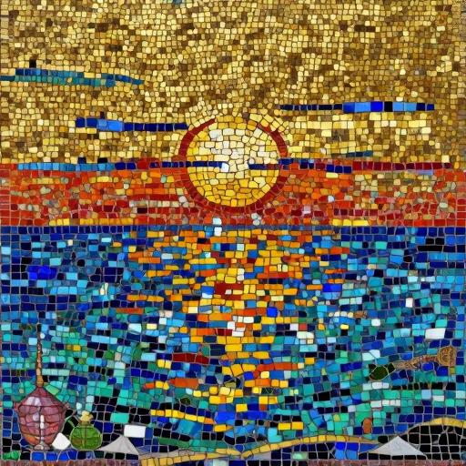 Byzantine Mosaic Sunset Over the Sea