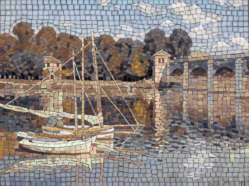 Serene Harbor Sailboats Mosaic Art