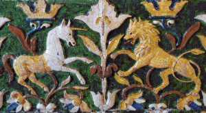 Mythical Unicorn and Lion Mosaic Art