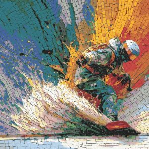 Futuristic Rider Mosaic Art – Dynamic Action Piece
