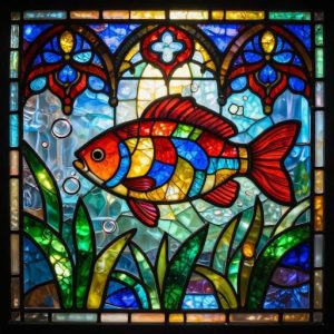 Витражная мозаика «Цветная рыбка в аквариуме»