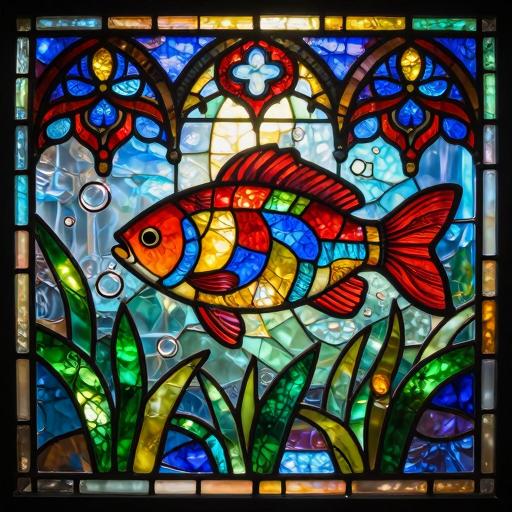 Colorful Fish Stained Glass Mosaic Art
