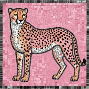 Modern Cheetah Mosaic Art – Pink & Silver Graphic Design