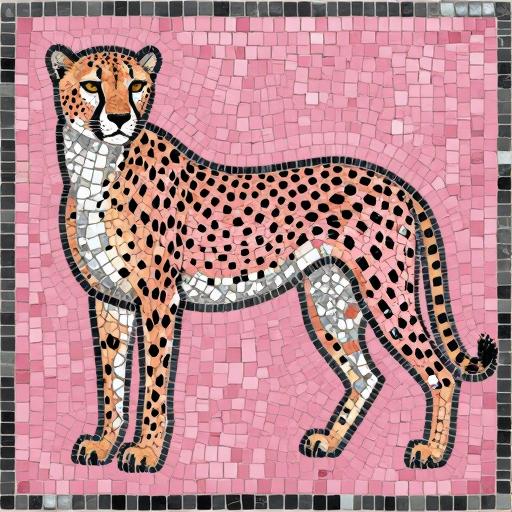 Modern Cheetah Mosaic Art - Pink & Silver Graphic Design
