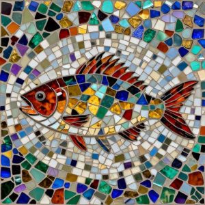 Colorful Pike Fish Mosaic Art – Custom Opus Incertum