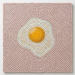 Fried Egg Mosaic Art on Pink Background
