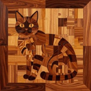 Картина из дерева «Веселый кот» в стиле маркетри