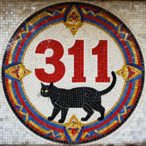 Soviet Style Mosaic Art: Black Cat and Number 311